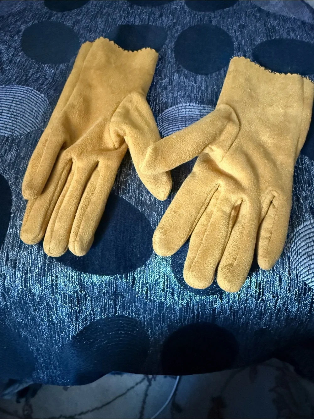 Women's Mustard Suede Gloves with Decorative Button Accents